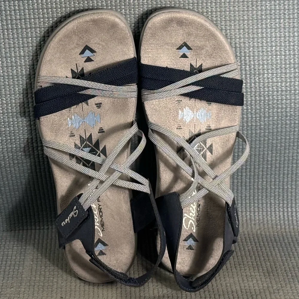 Skechers Reggae Slim It Takes Two Sandals Blue Women’s Size‎ 8
